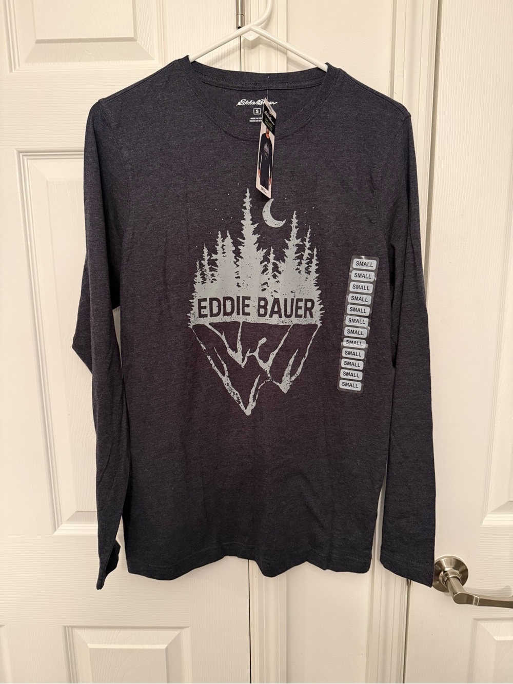 Eddie Bauer Men's Long-Sleeve Graphic Tee - Charcoal with Light Gray Print